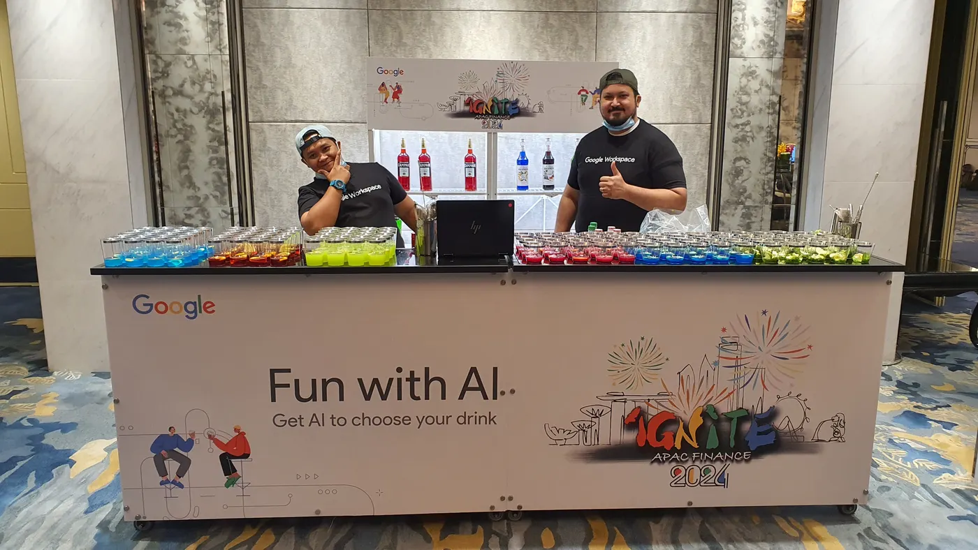 Barstylez portable bar counter with a fully branded front panel at a corporate event