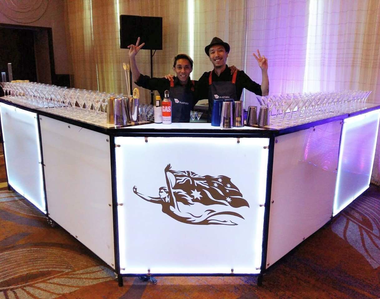 Barstylez LED bar counter with a client logo printed across the front panel