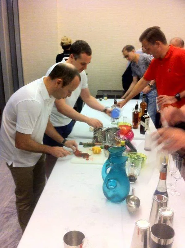 Guests making their own drinks at a Barstylez cocktail workshop
