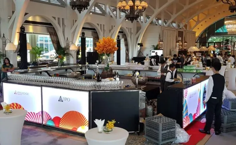 Barstylez branded mobile bar with lit panels at a corporate roadshow in Singapore
